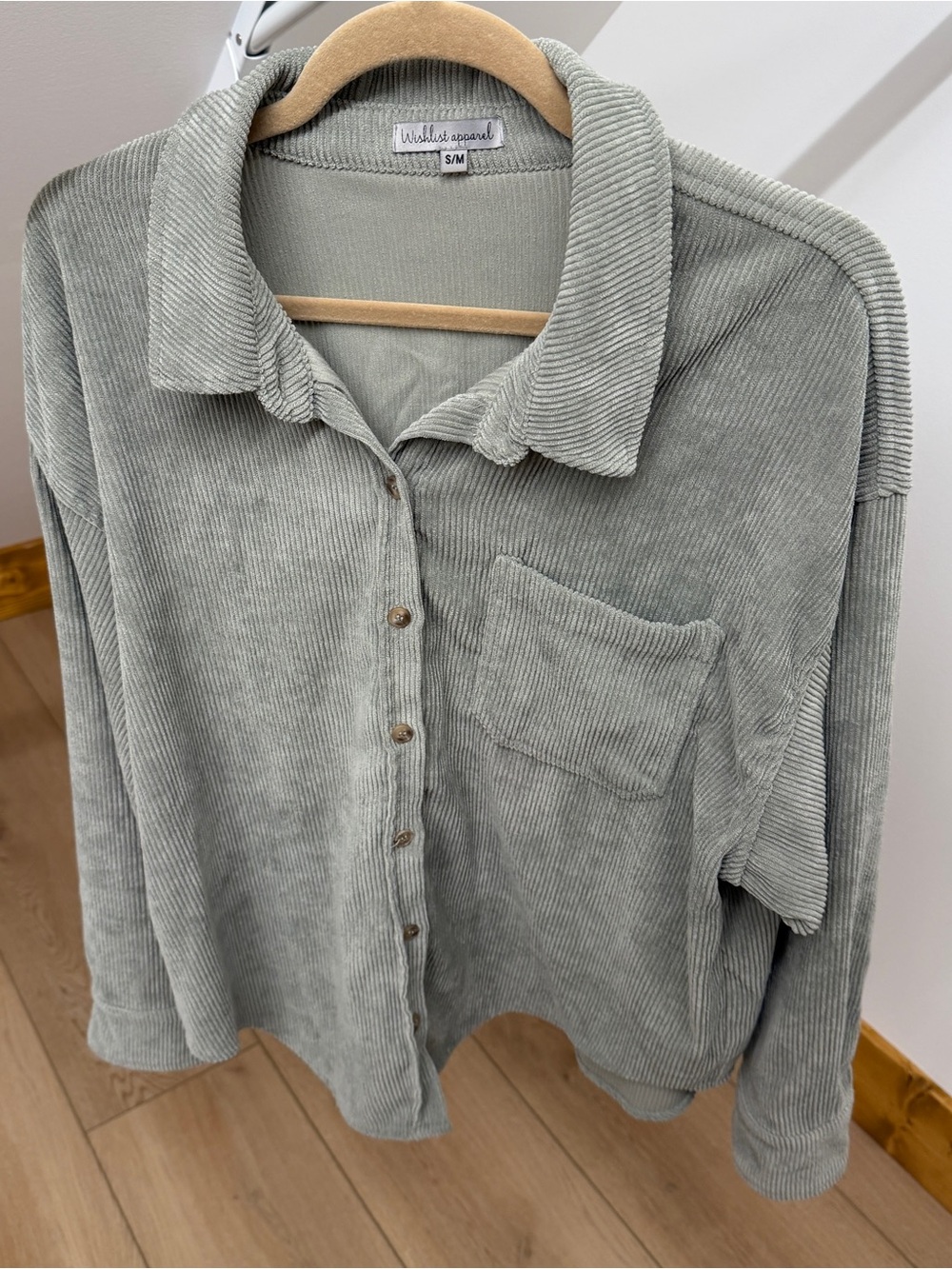 Women’s Boutique Corduroy Button-Up Shirt - Sage Green - S/M